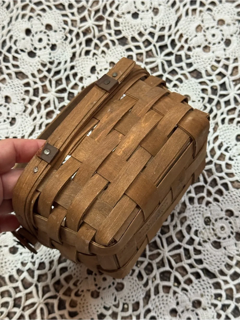 Vintage Longaberger Small Handwoven Basket 1985 Wood Handle
